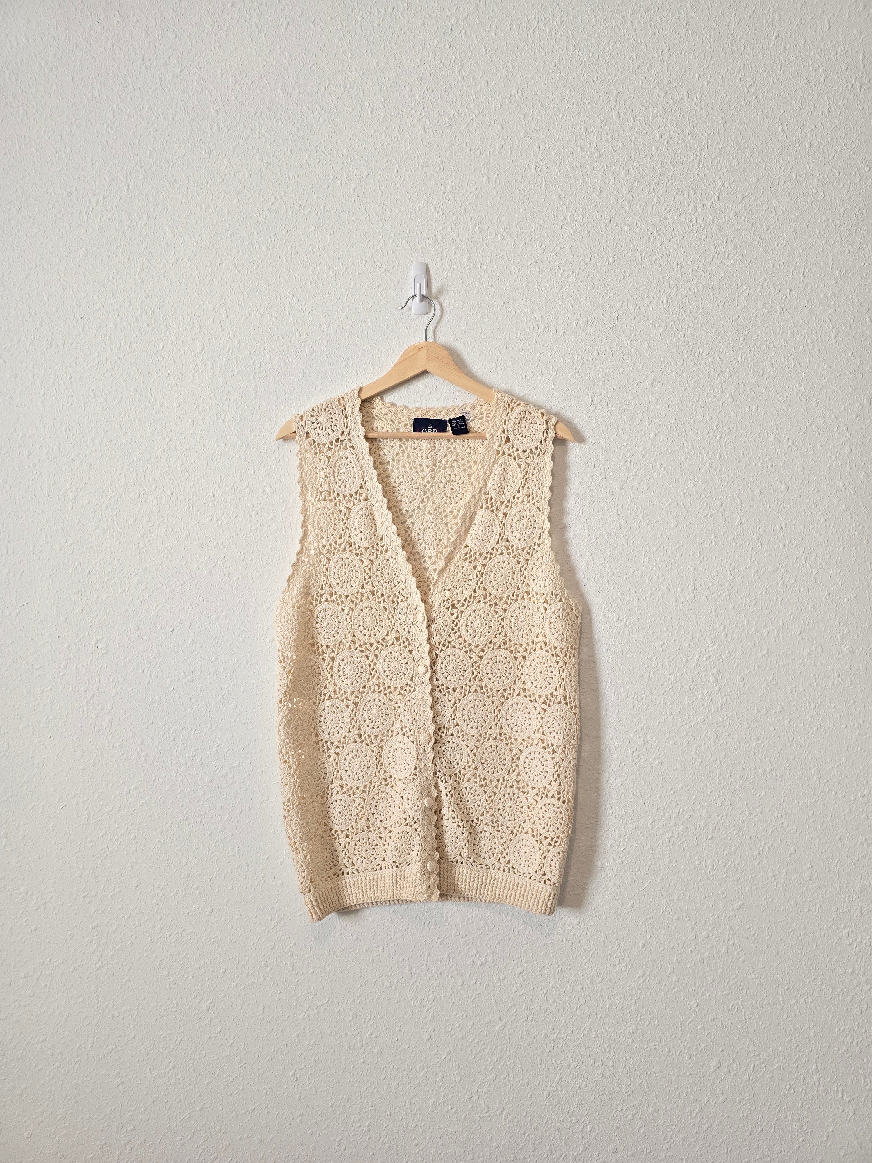 Vintage Floral Crochet Vest (S)