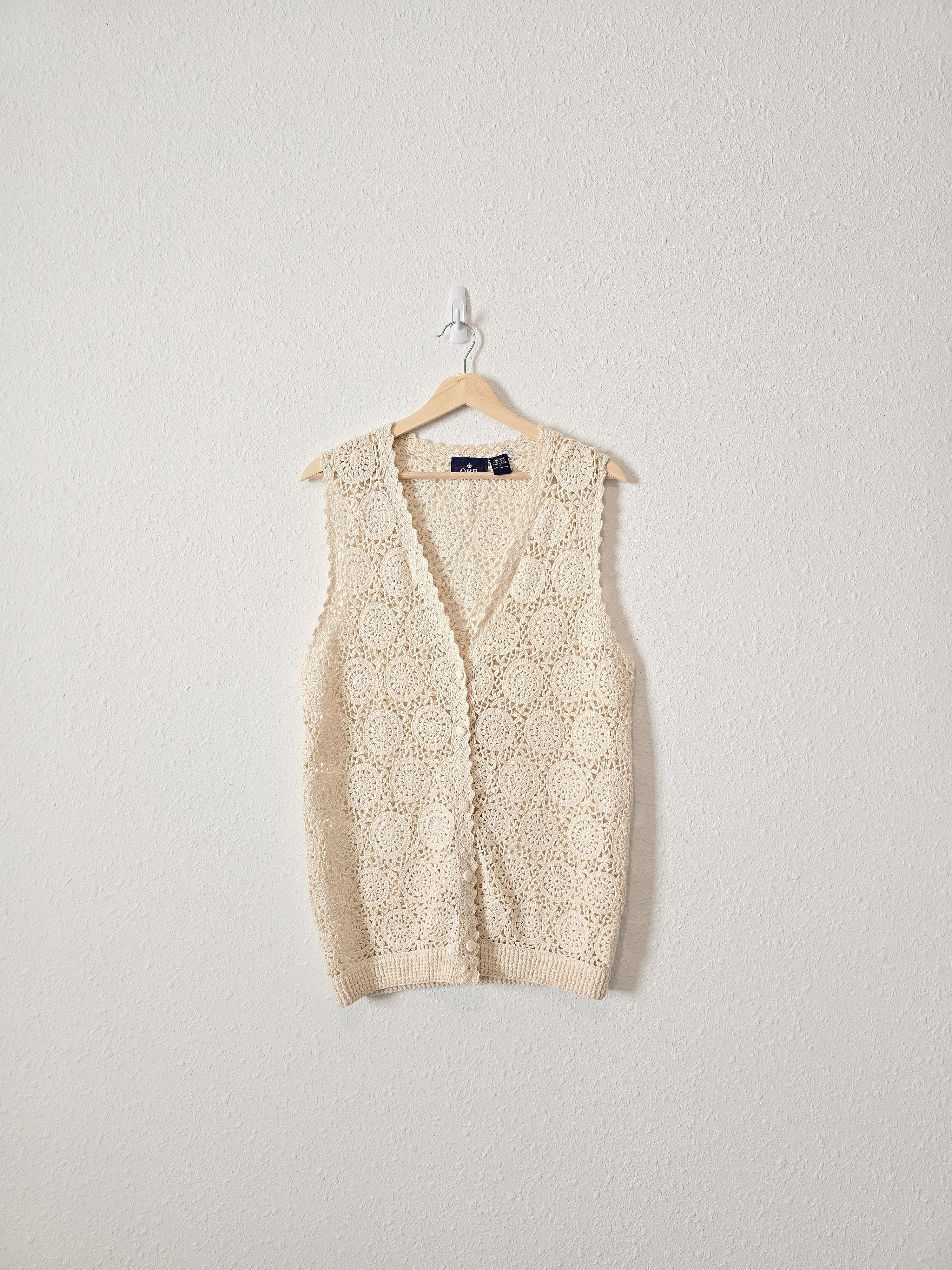 Vintage Floral Crochet Vest (S)