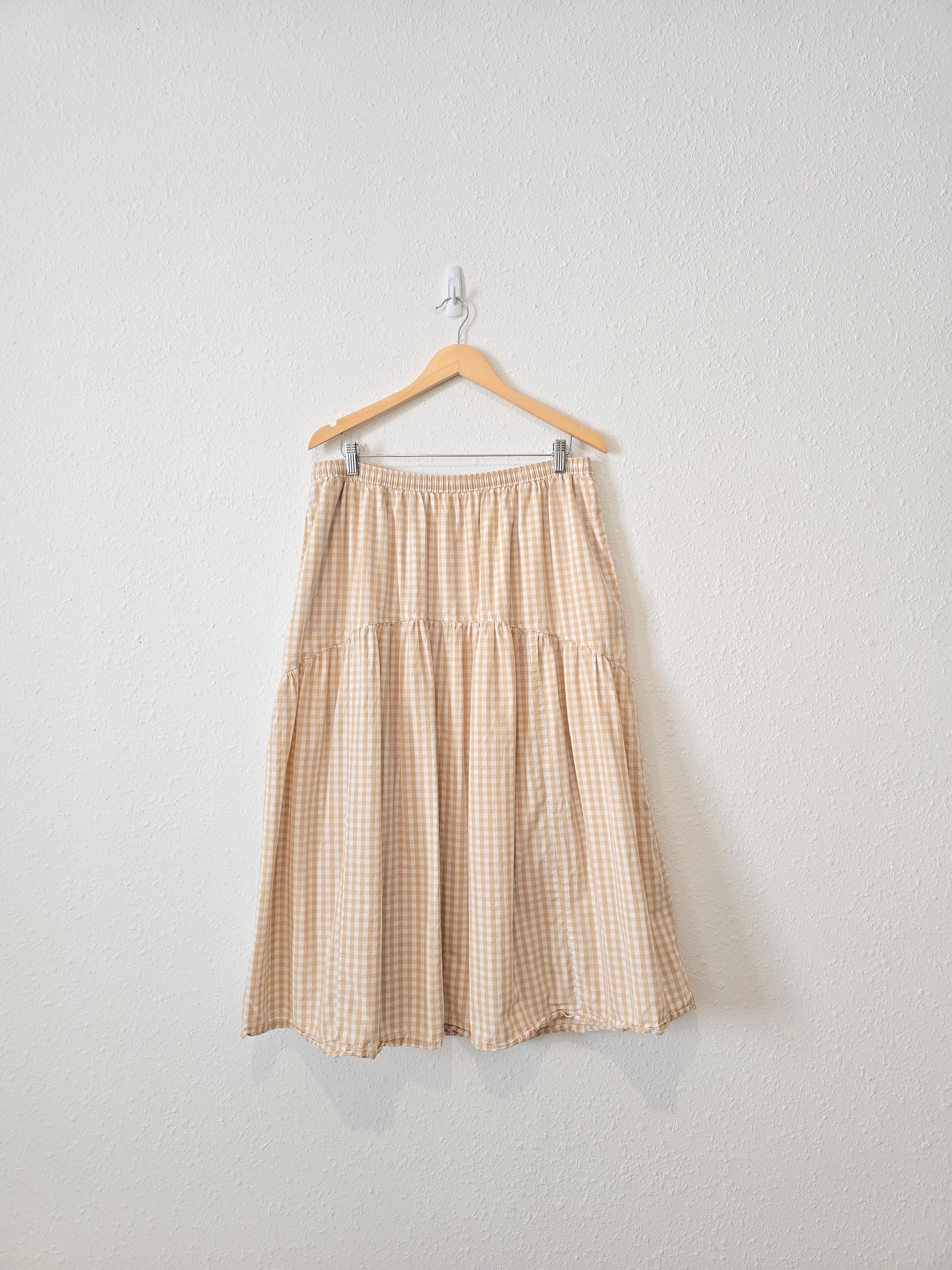 Neutral Gingham Midi Skirt (XL)