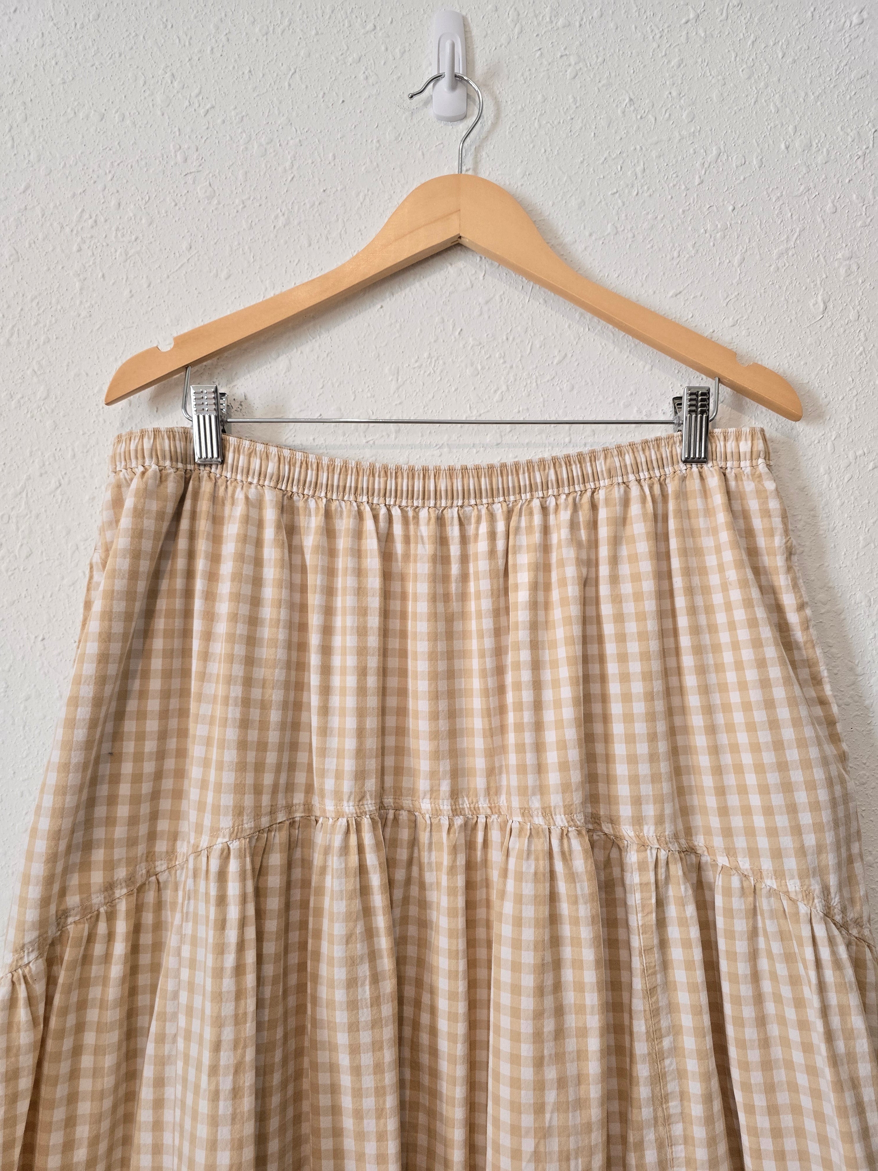 Neutral Gingham Midi Skirt (XL)