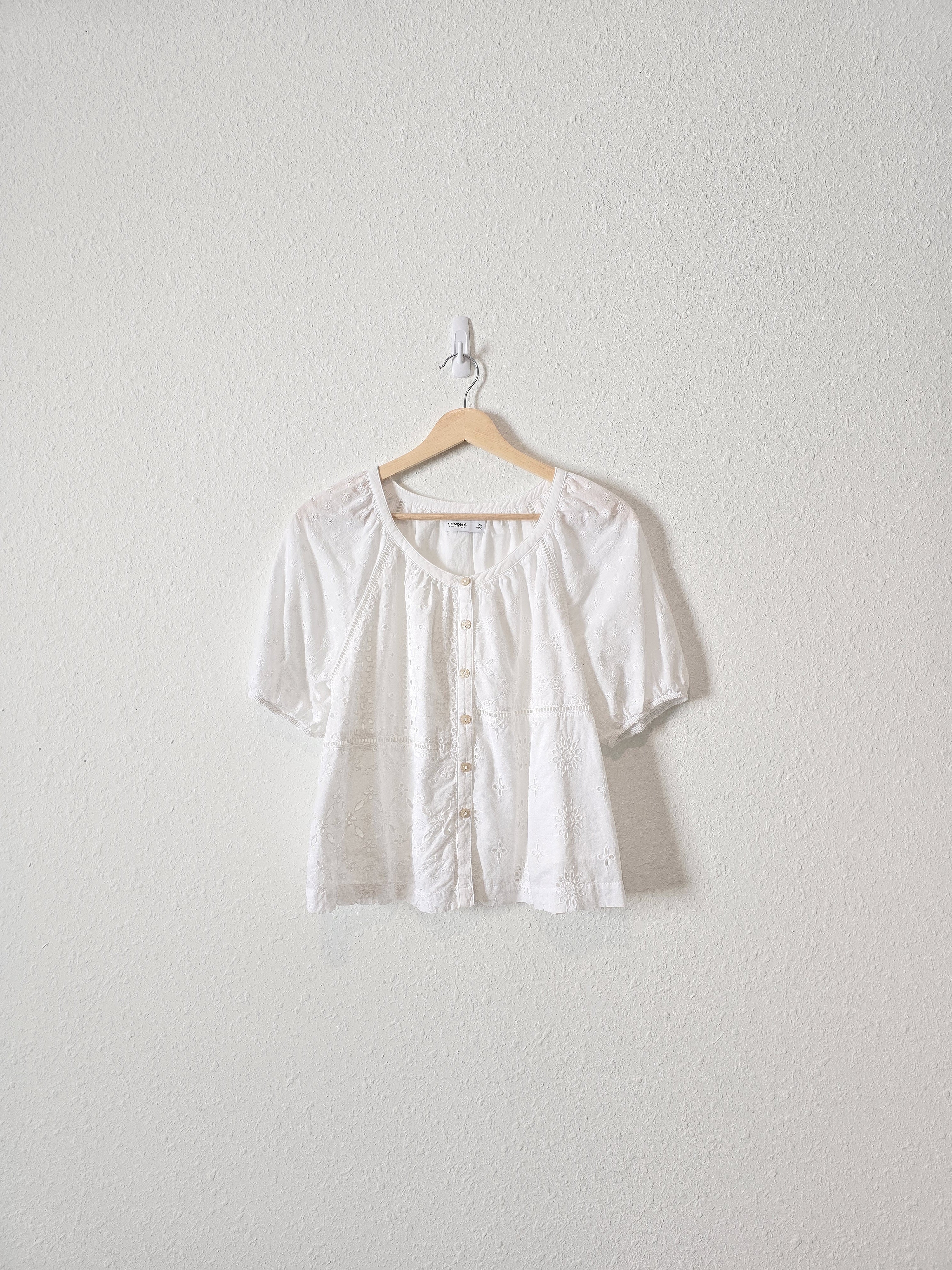 Floral Eyelet Puff Sleeve Blouse (XS)