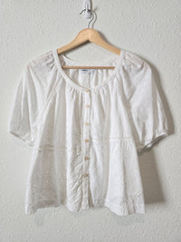 Floral Eyelet Puff Sleeve Blouse (XS)