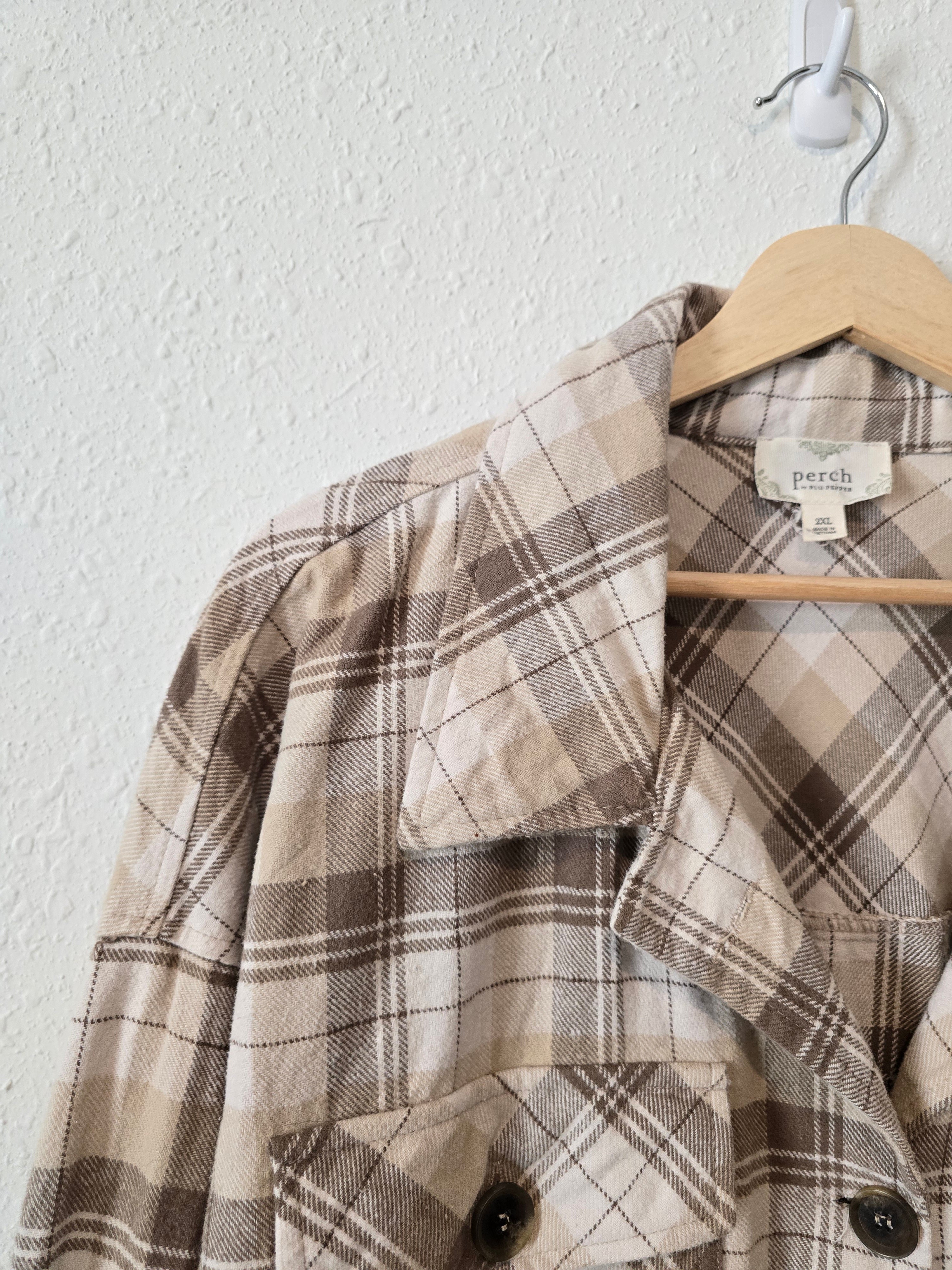 Neutral Plaid Shacket (2X)