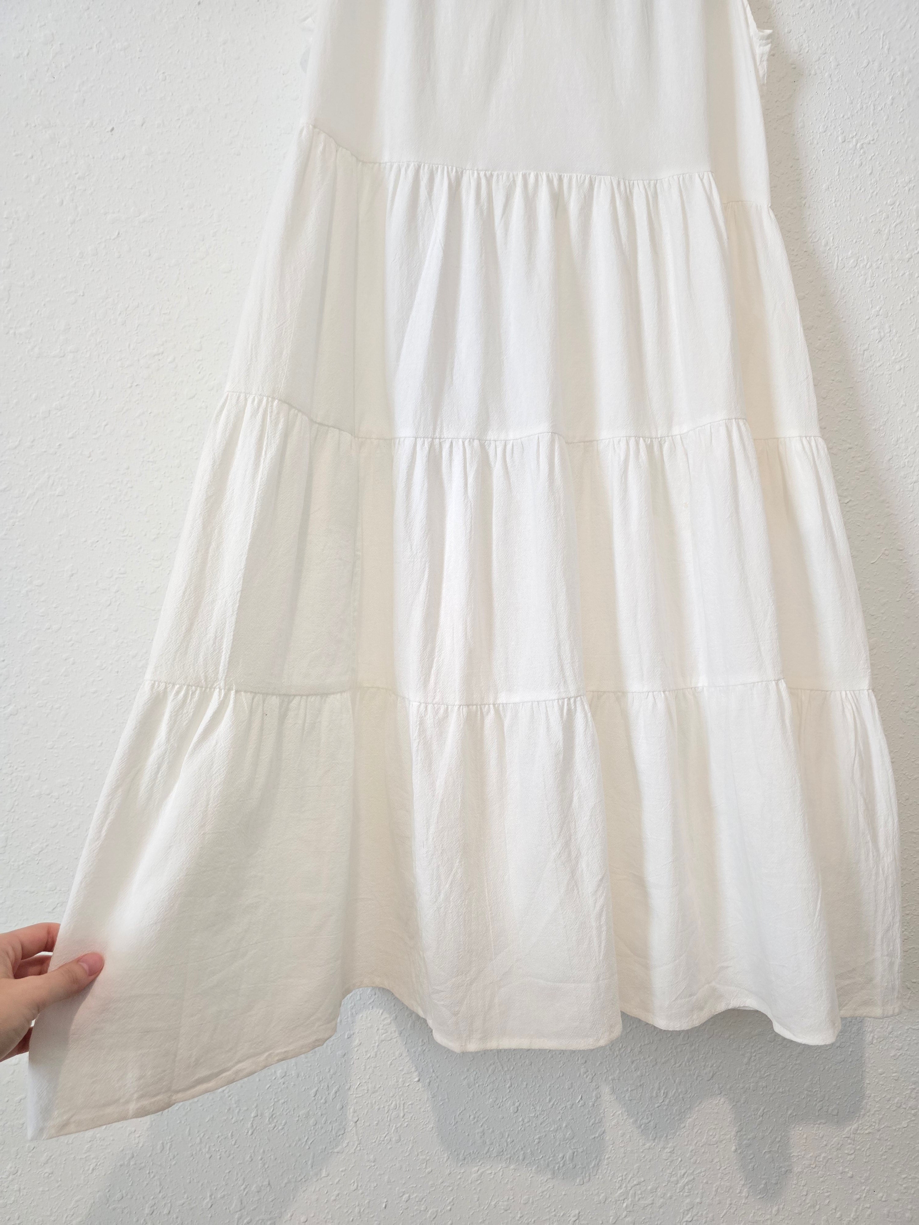 NEW White Tiered Midi Dress (L)