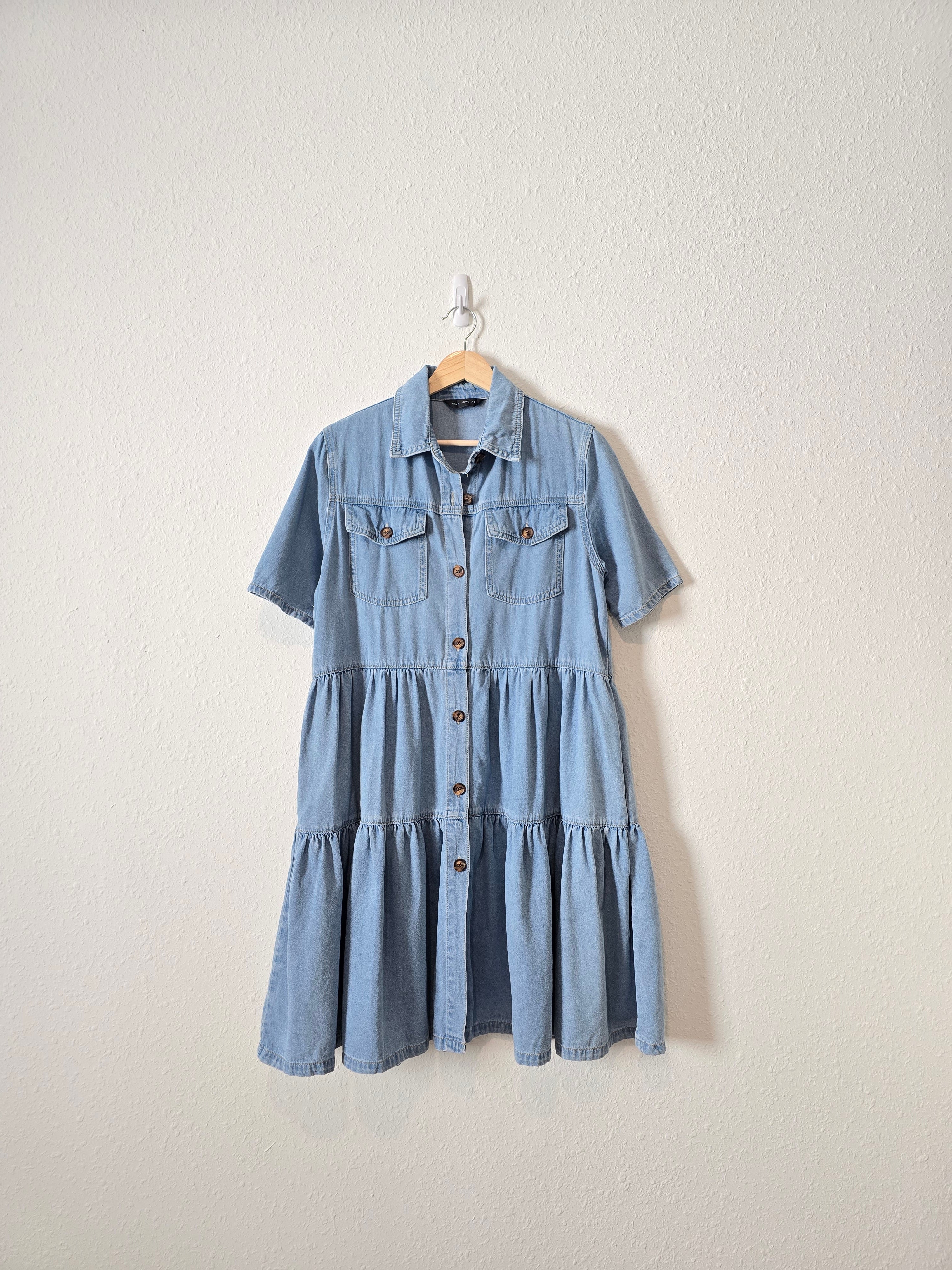 Denim Tiered Mini Dress (M)