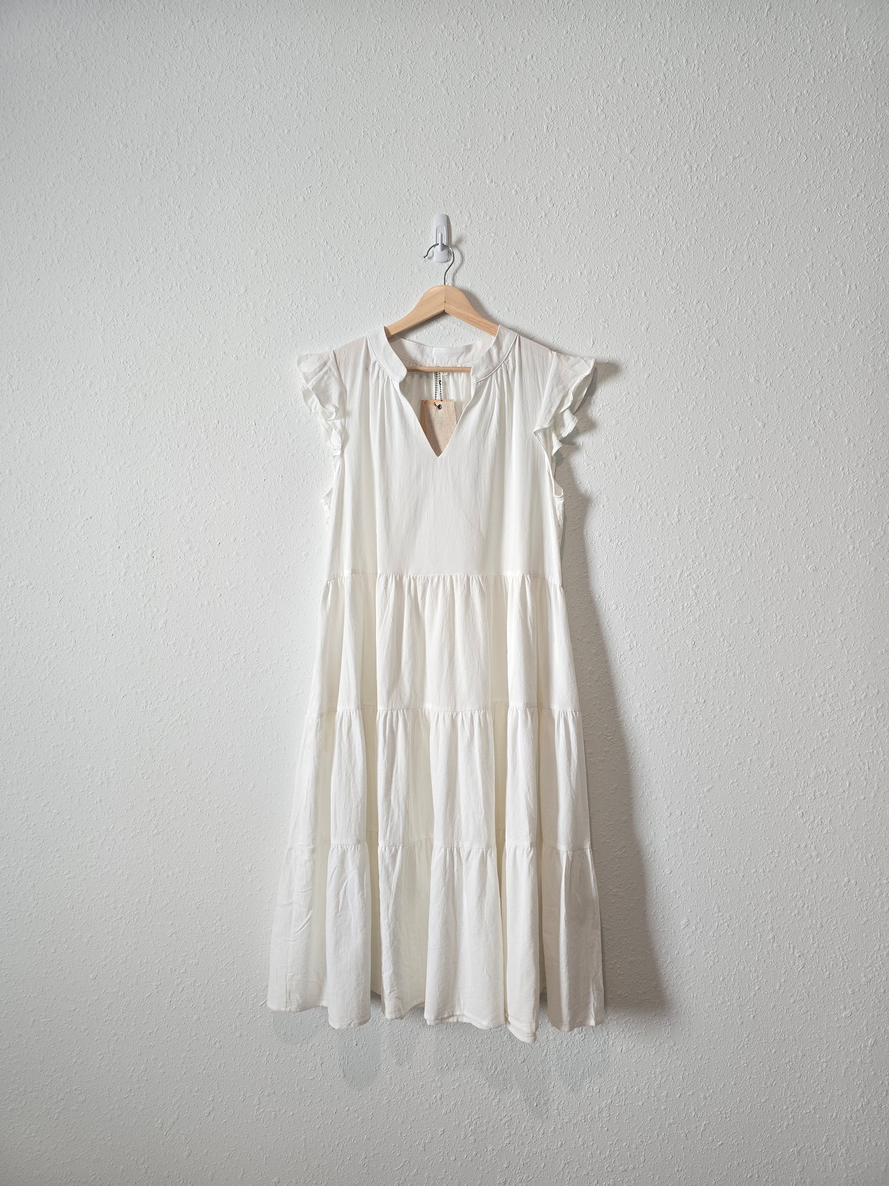 NEW White Tiered Midi Dress (L)