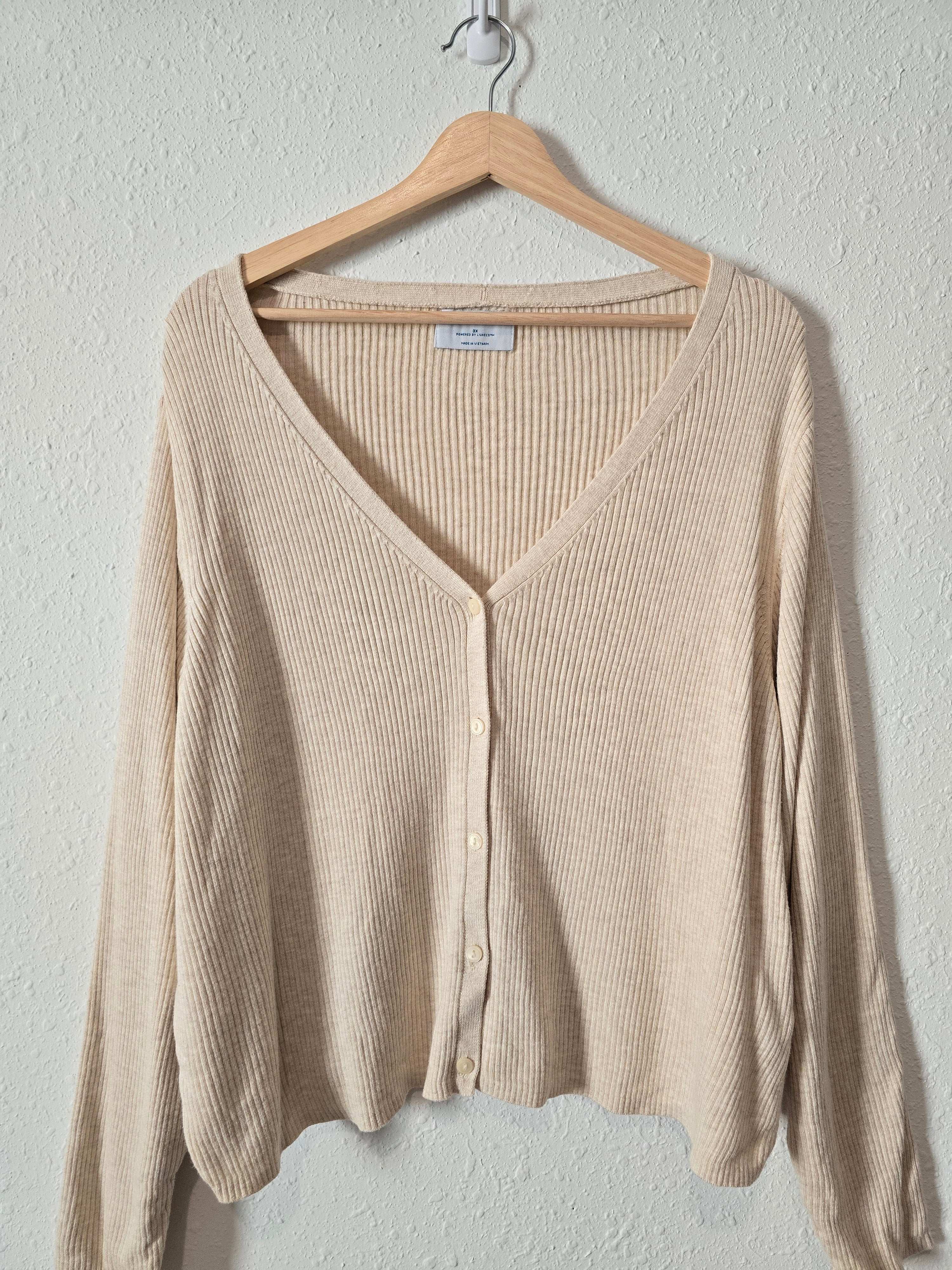 Cream Ribbed Knit Sweater Top (3X)