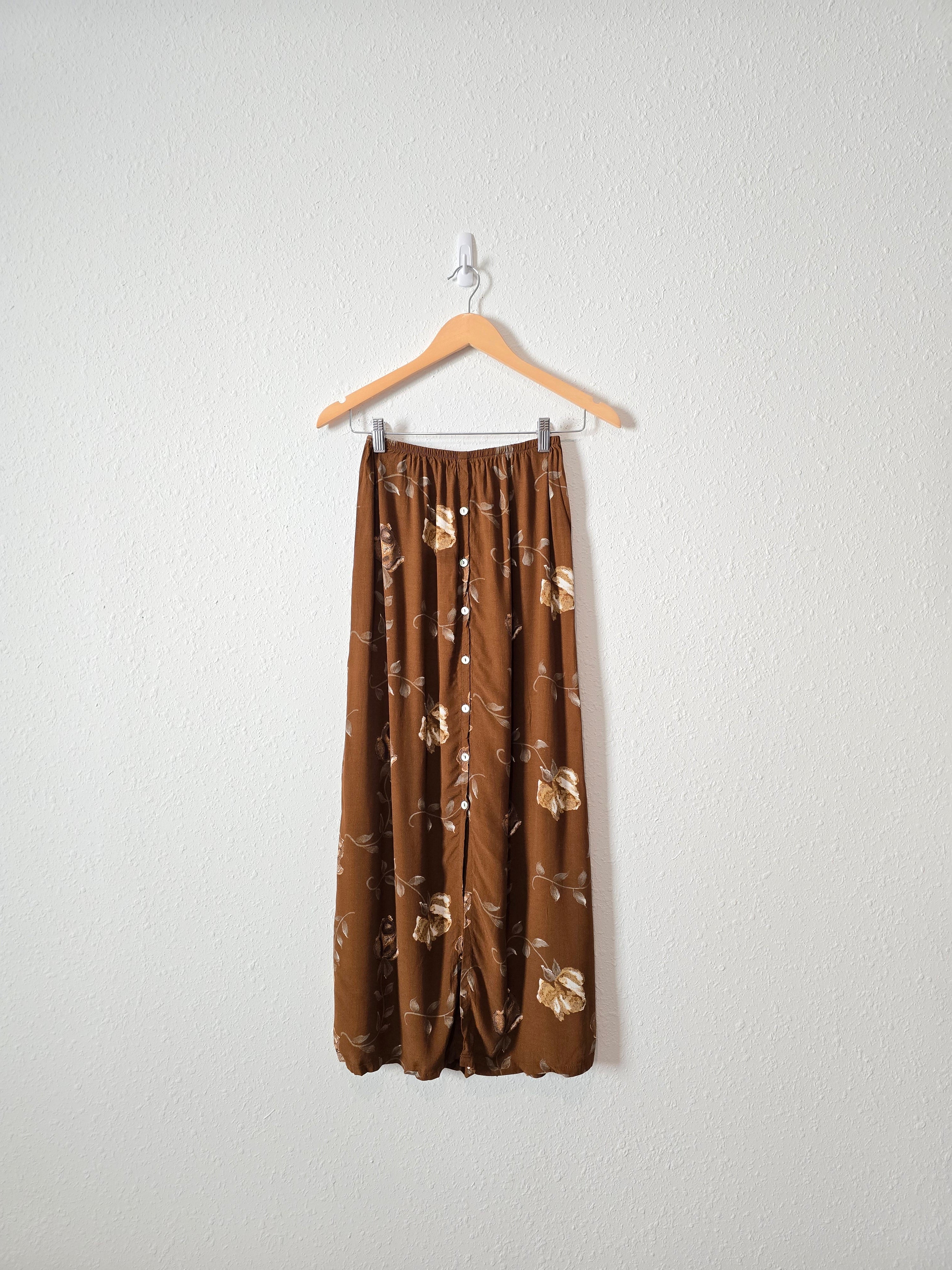 Vintage Brown Floral Maxi Skirt (S)