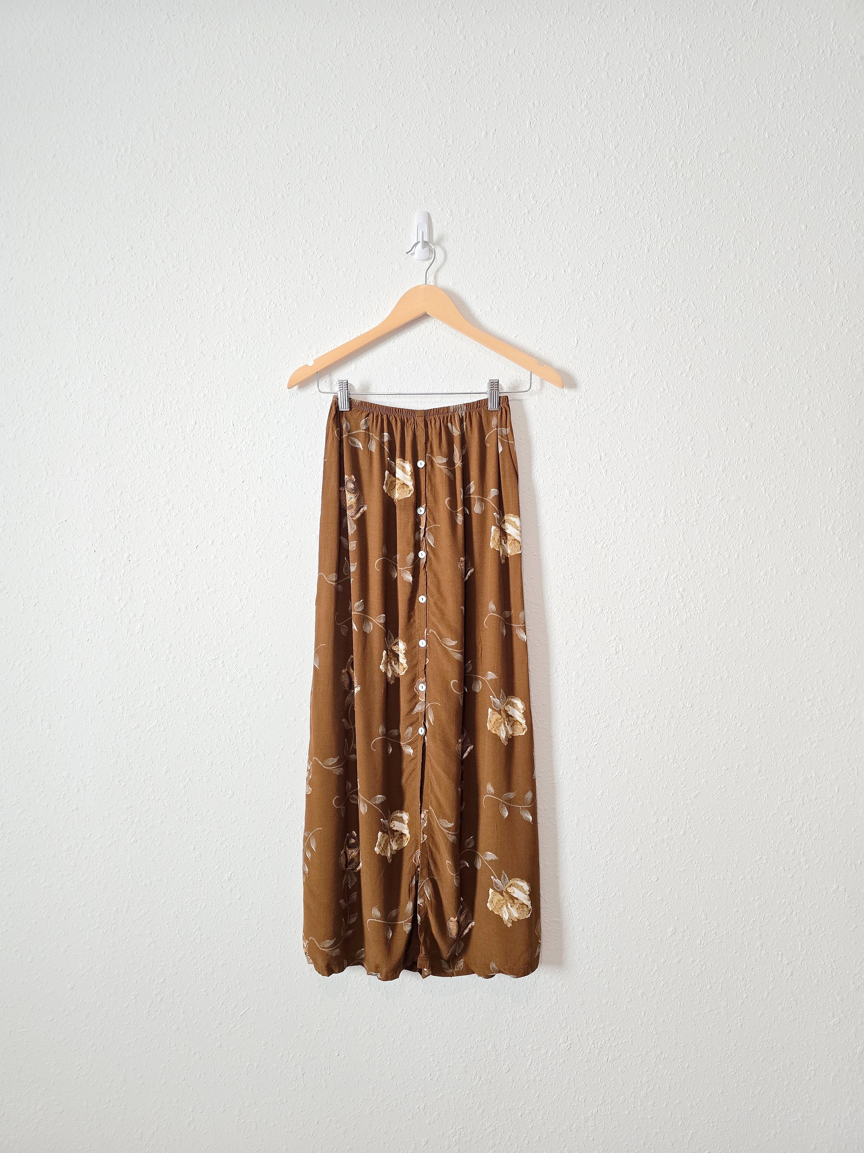 Vintage Brown Floral Maxi Skirt (S)