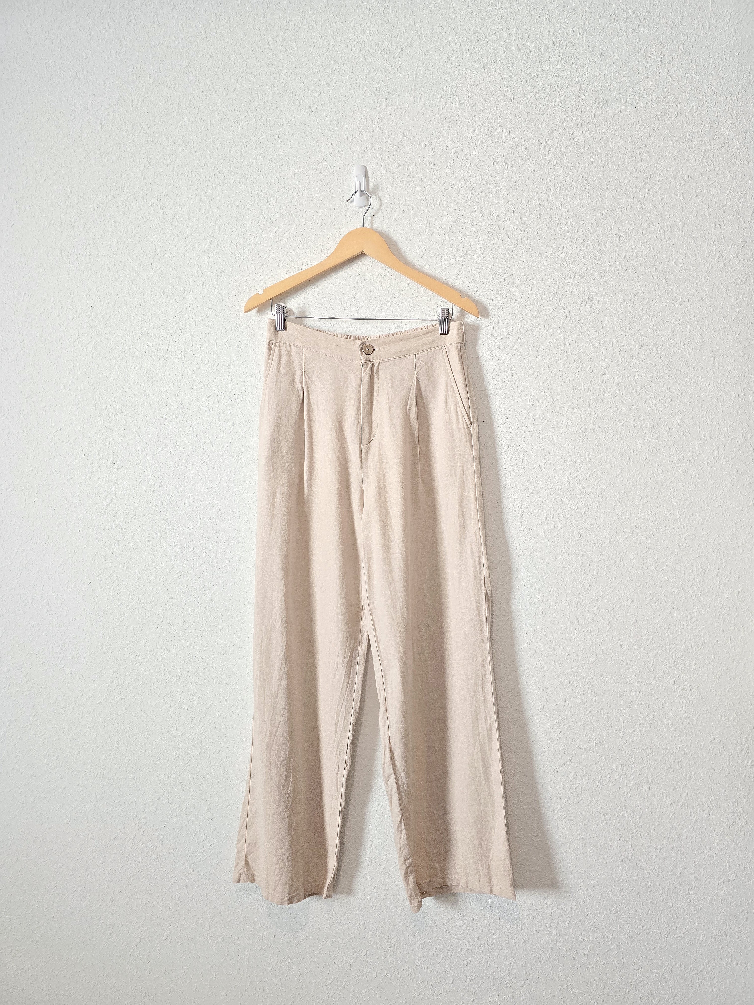 Neutral Linen Wide Leg Pants (L)