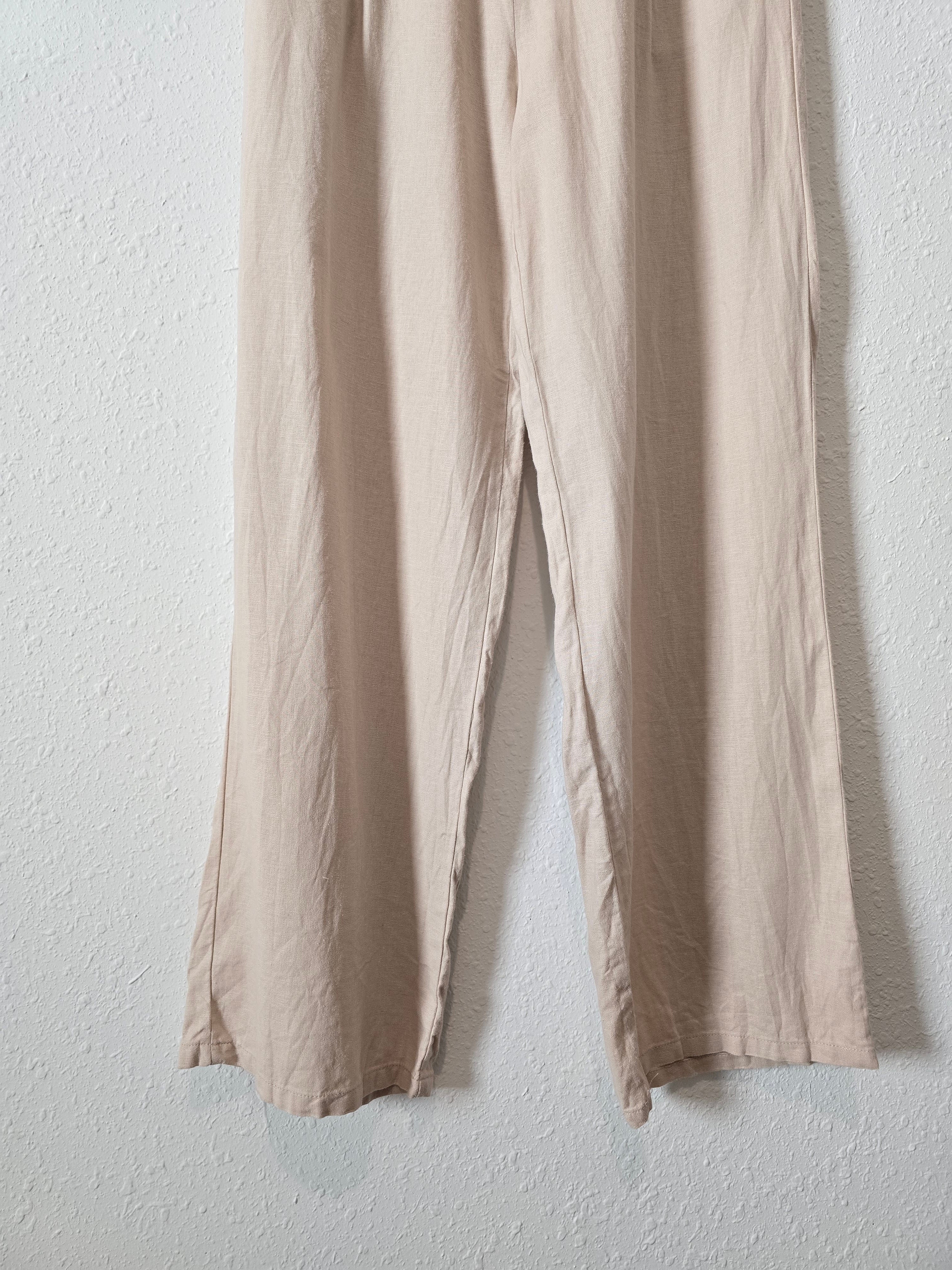 Neutral Linen Wide Leg Pants (L)