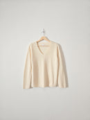 Cream Ribbed Knit Sweater (S)