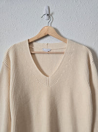 Cream Ribbed Knit Sweater (S)