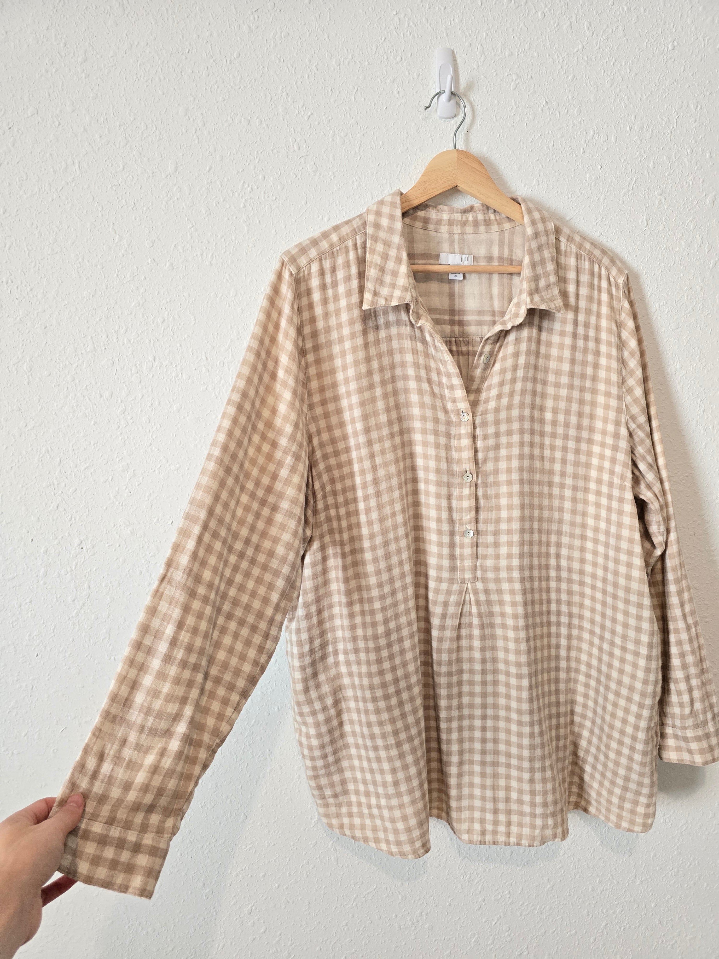 Cotton Gingham Henley Top (XL)