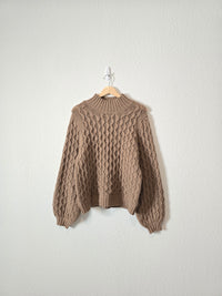 Brown Chunky Puff Sleeve Sweater (S)