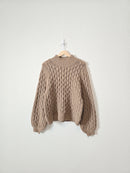 Brown Chunky Puff Sleeve Sweater (S)