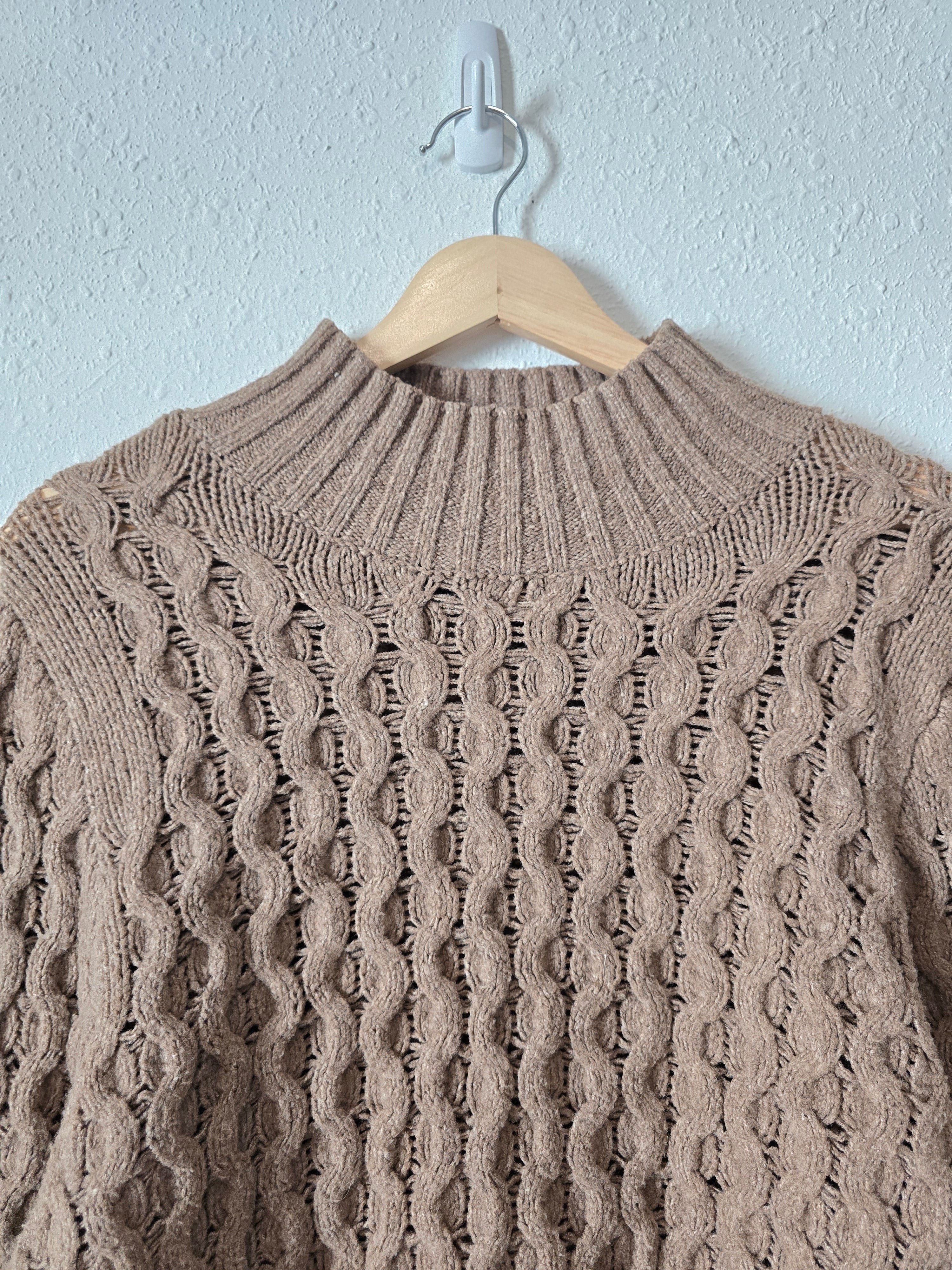 Brown Chunky Puff Sleeve Sweater (S)