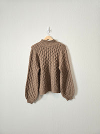 Brown Chunky Puff Sleeve Sweater (S)