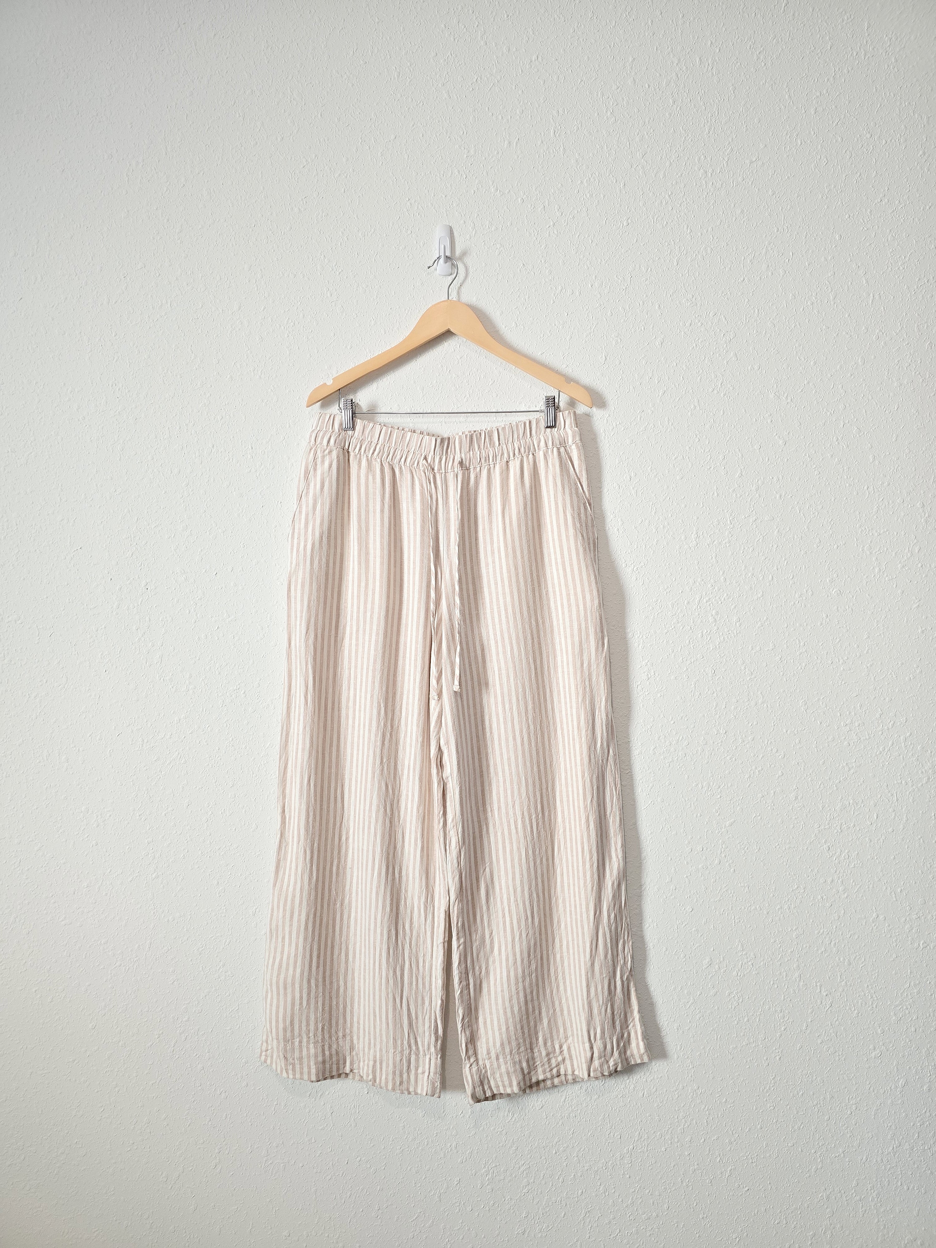 Linen Striped Wide Leg Pants (L)