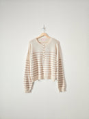 Pink Lily Striped Henley Sweater (2X)