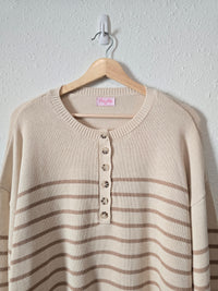 Pink Lily Striped Henley Sweater (2X)