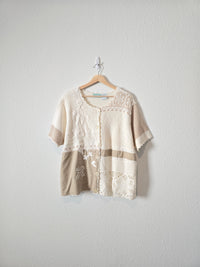 Vintage Embroidered Crochet Sweater (XL)