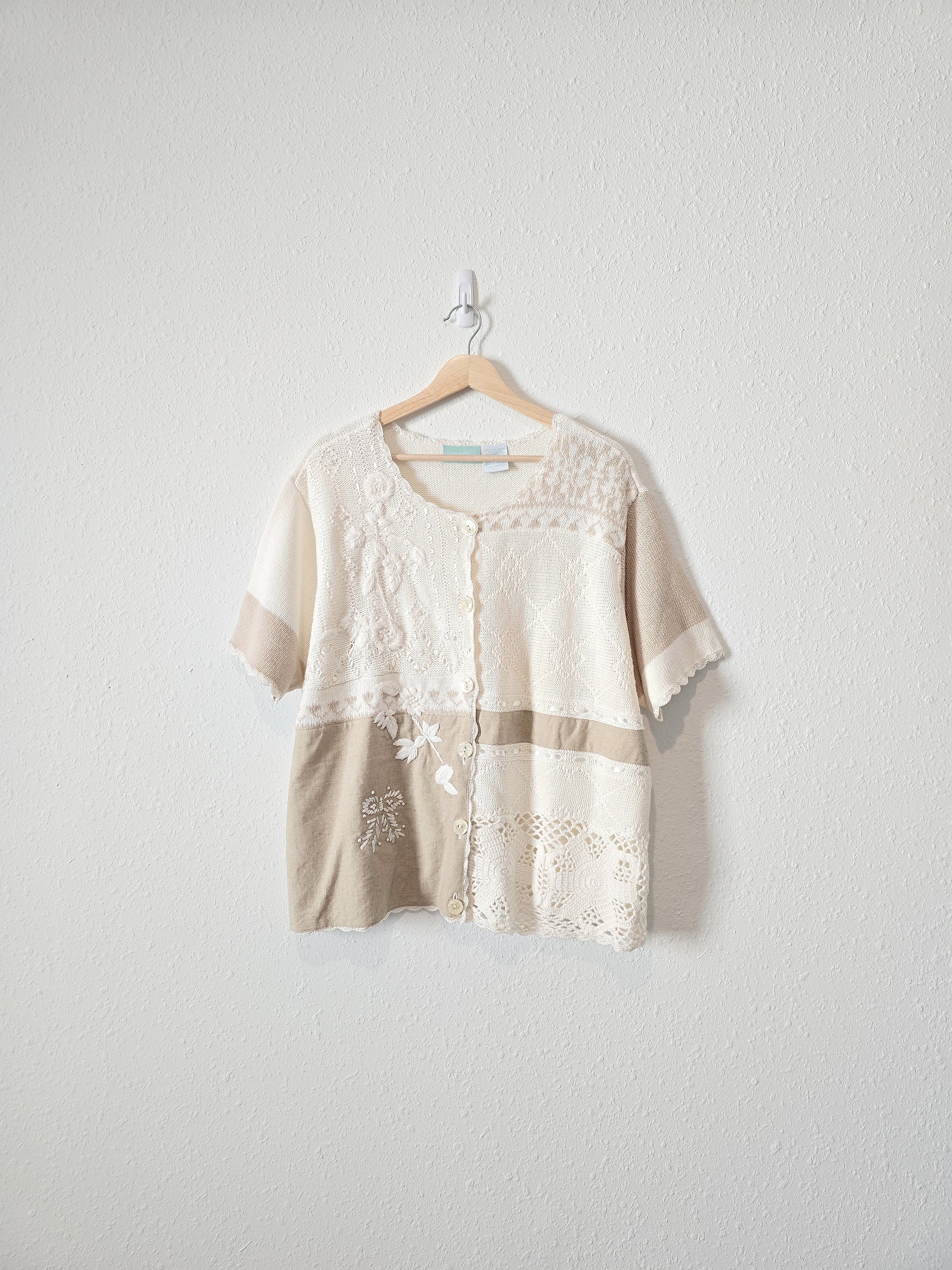 Vintage Embroidered Crochet Sweater (XL)