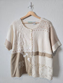 Vintage Embroidered Crochet Sweater (XL)