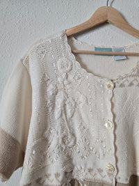 Vintage Embroidered Crochet Sweater (XL)