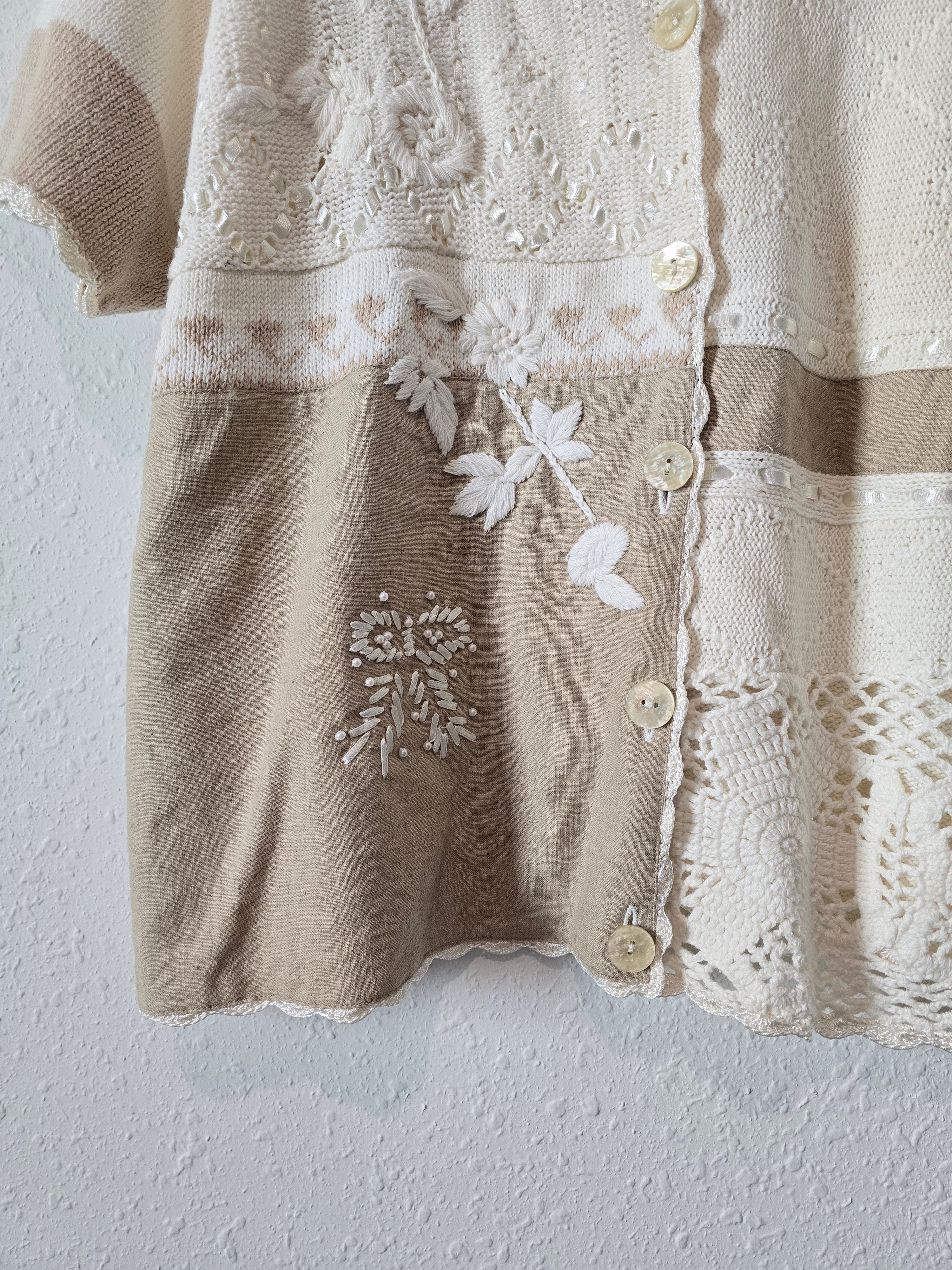 Vintage Embroidered Crochet Sweater (XL)