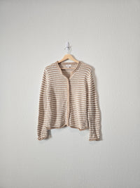 Neutral Striped Button Up Sweater (S)