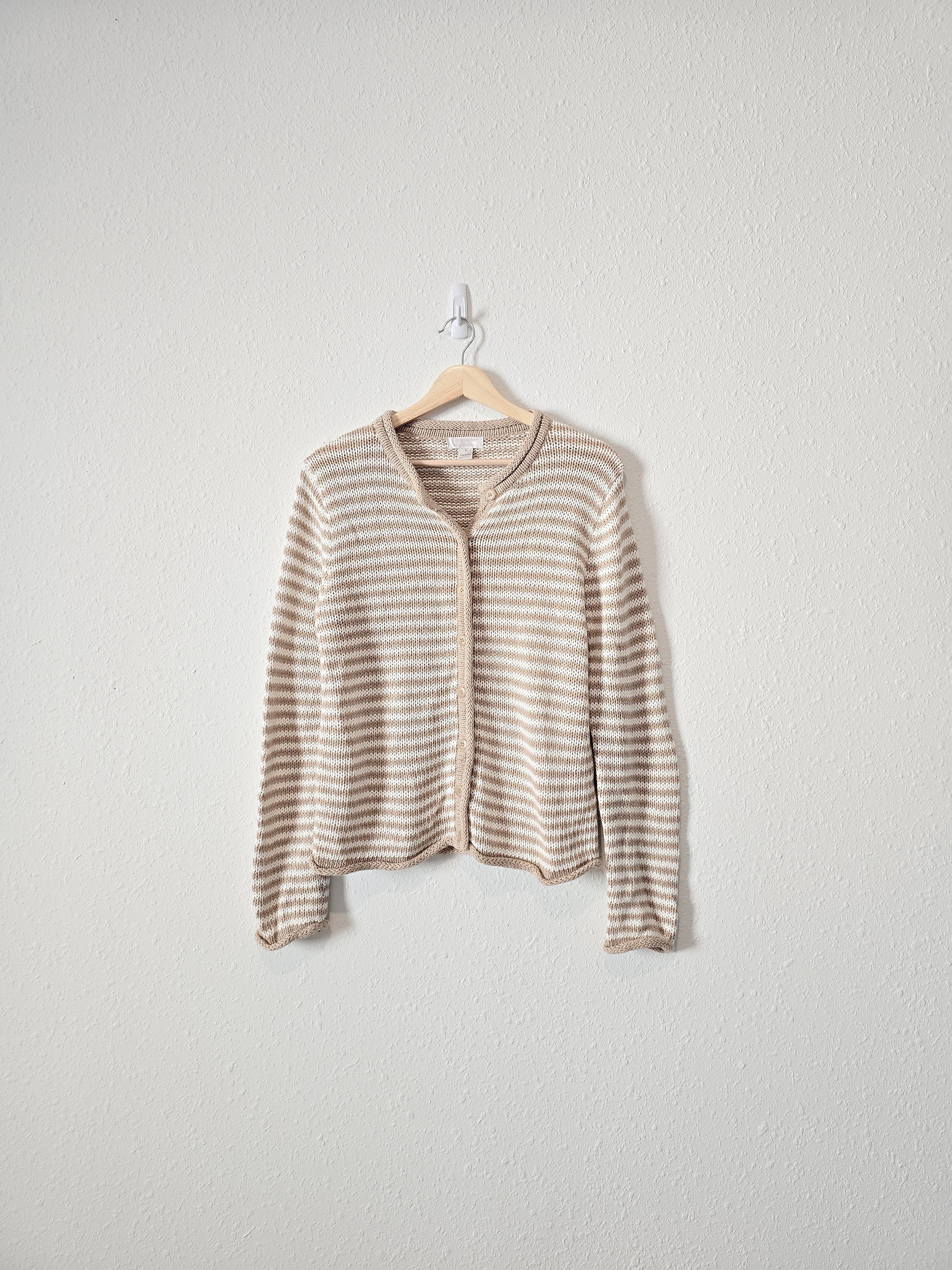 Neutral Striped Button Up Sweater (S)