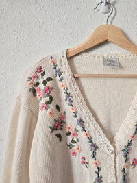 Vintage Floral Embroidered Cardigan (S)