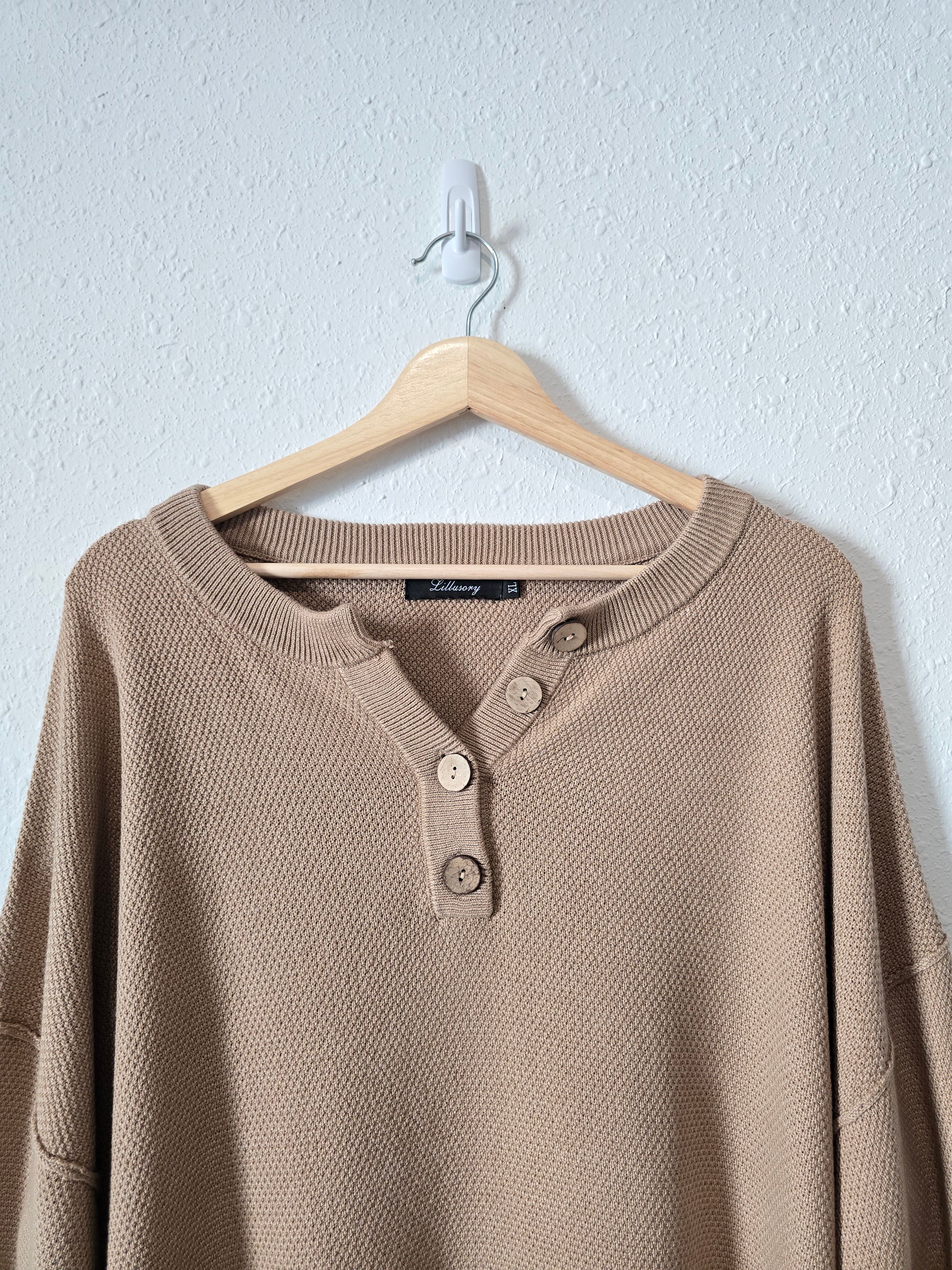 Brown Textured Henley Sweater (XL)