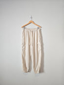 Aerie Ecru Linen Cargo Pants (L)