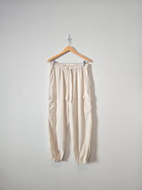 Aerie Ecru Linen Cargo Pants (L)