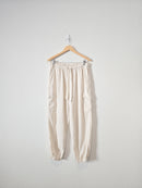 Aerie Ecru Linen Cargo Pants (L)