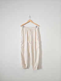 Aerie Ecru Linen Cargo Pants (L)