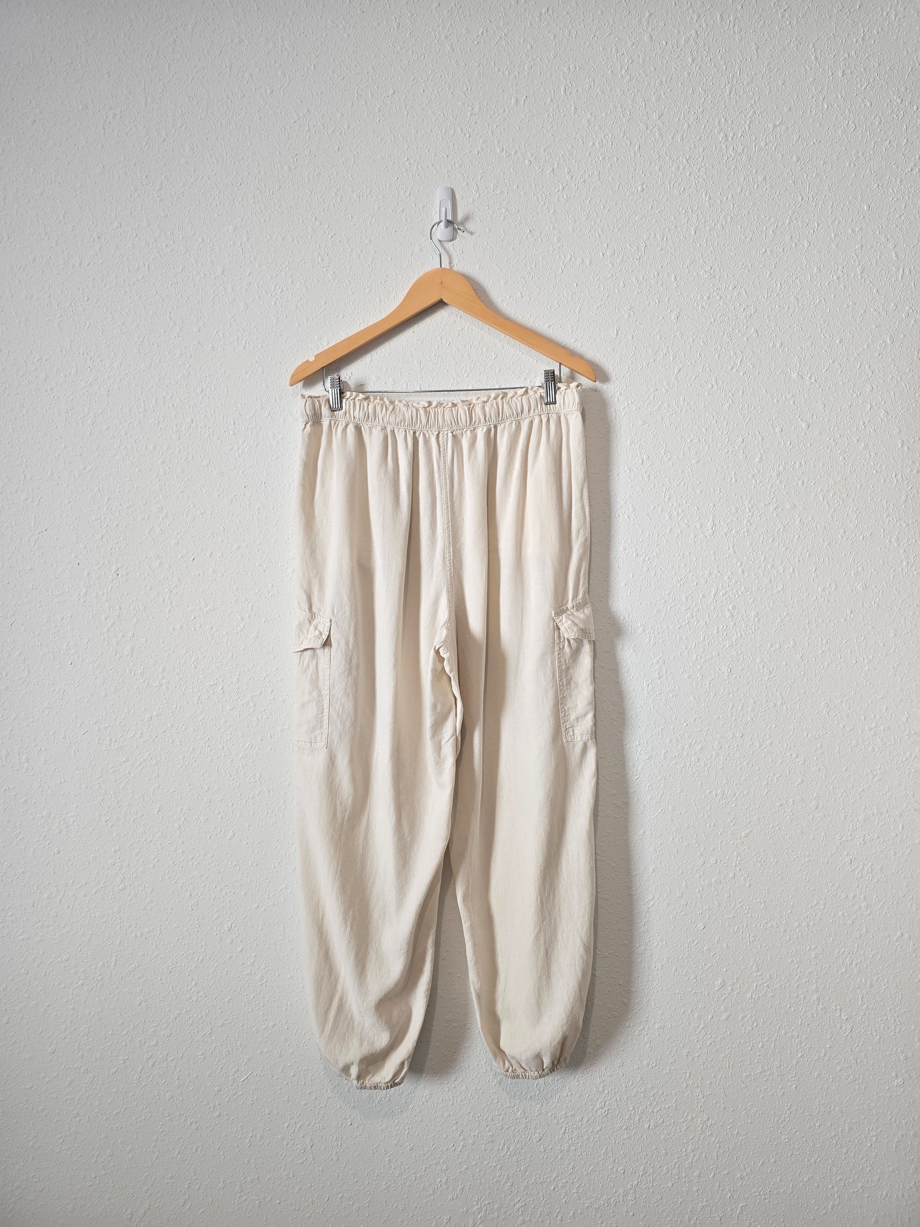 Aerie Ecru Linen Cargo Pants (L)