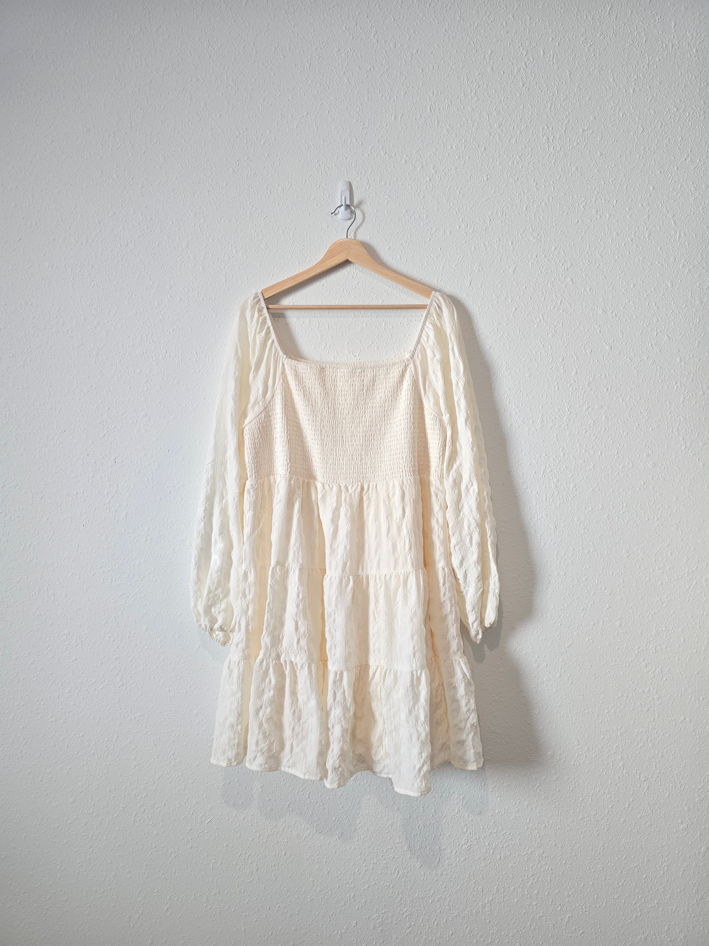 Cream Smocked Mini Dress (2X)