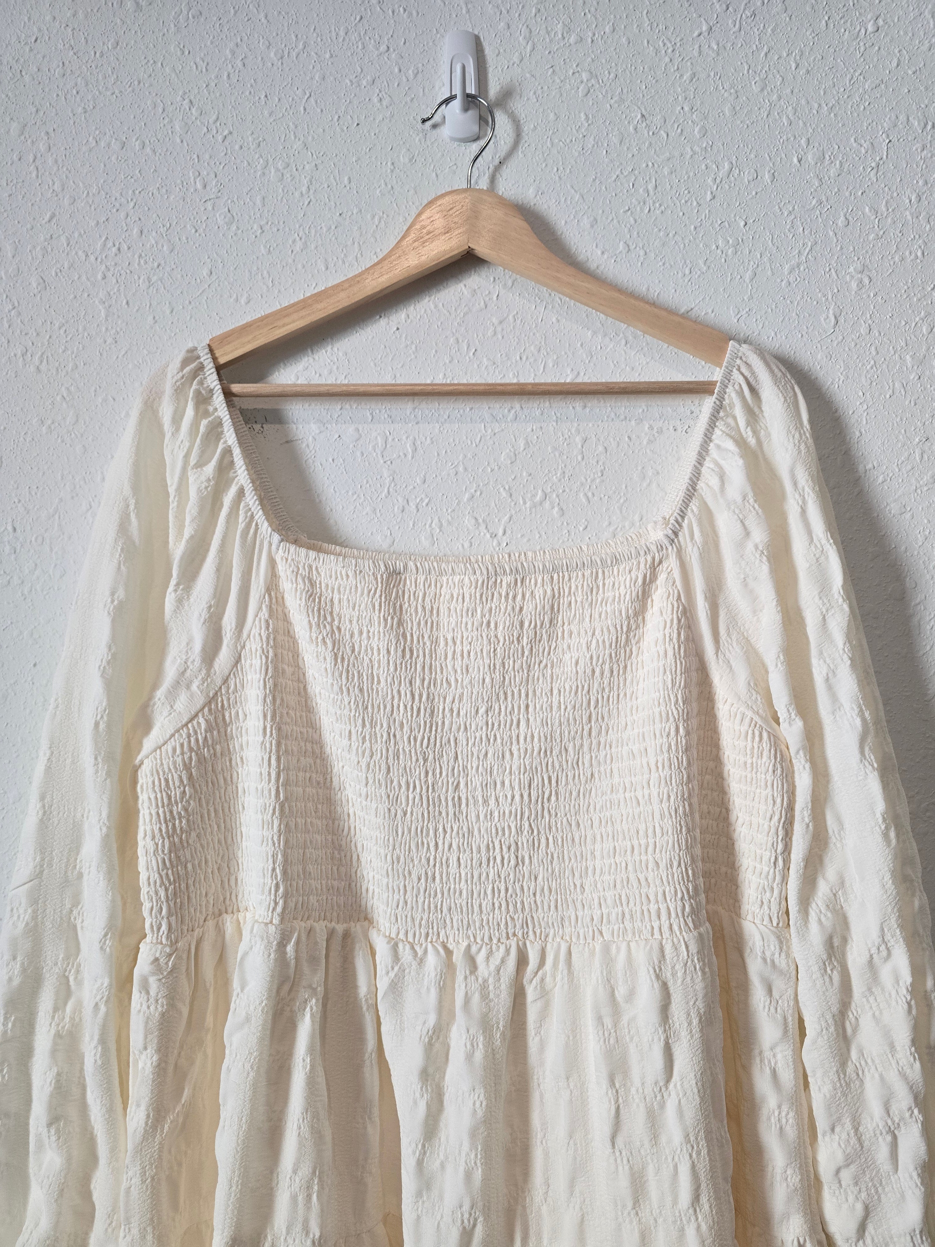 Cream Smocked Mini Dress (2X)