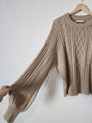 Cable Knit Puff Sleeve Sweater (XL)