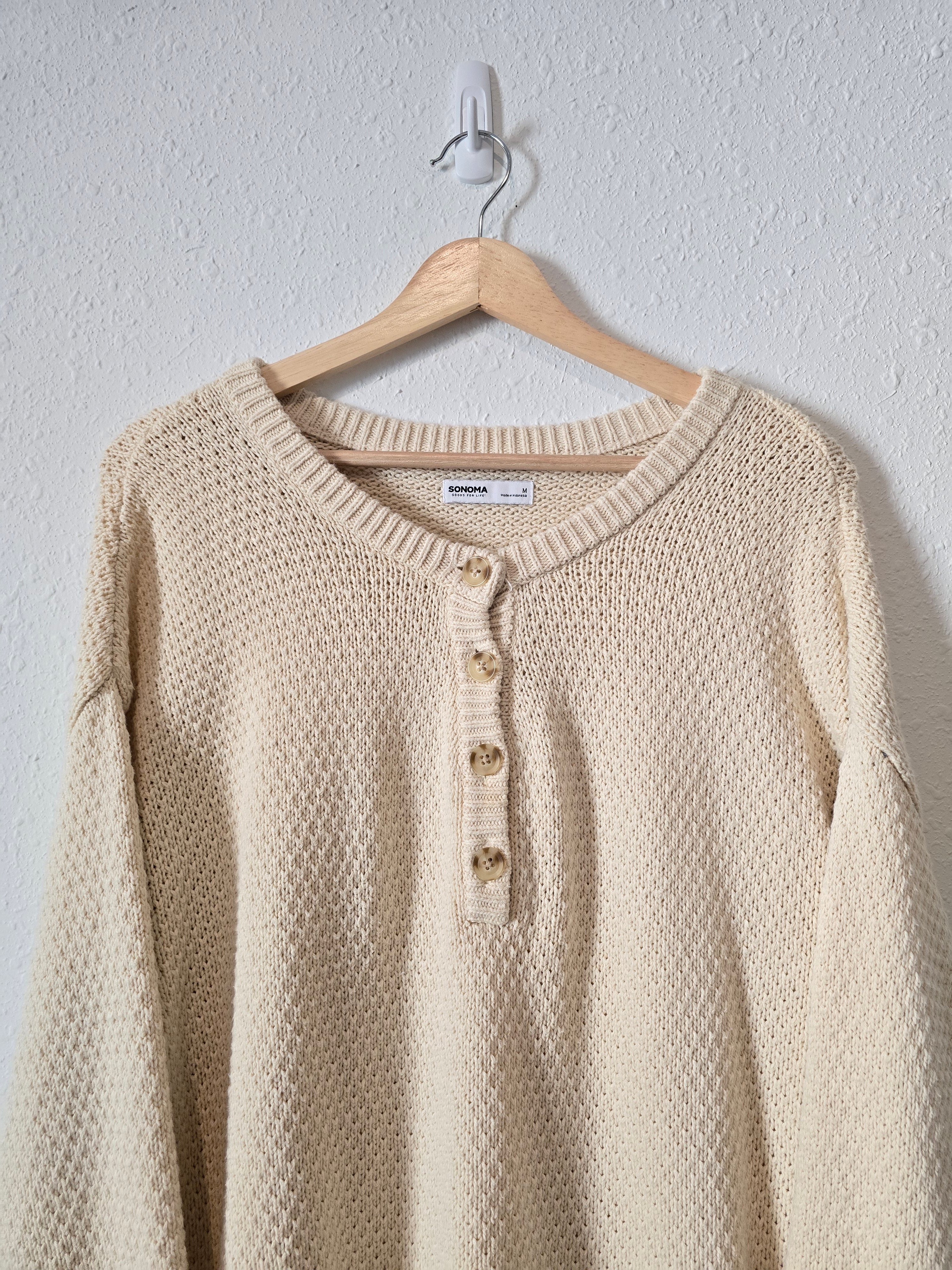 Waffle Knit Henley Sweater (M)