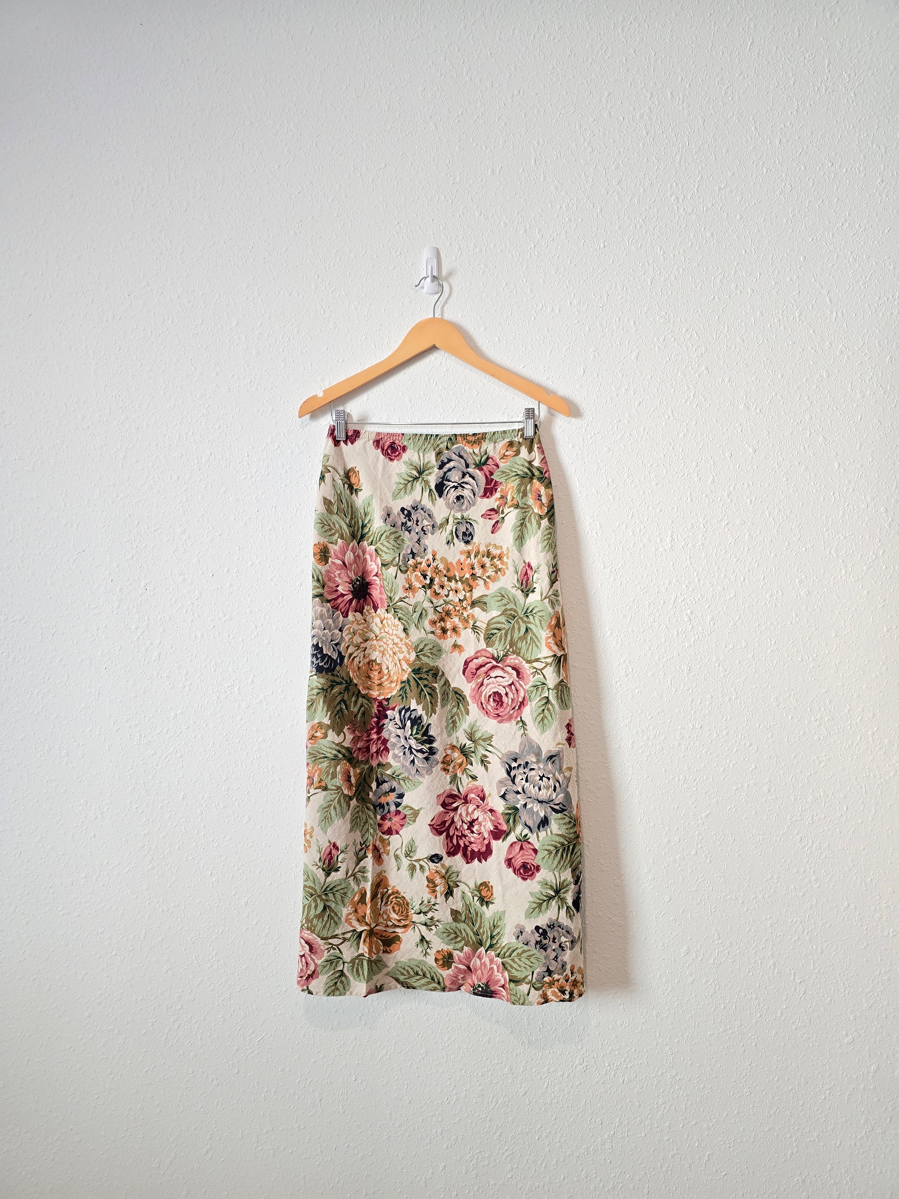 Vintage Floral Linen Maxi Skirt (S/M)