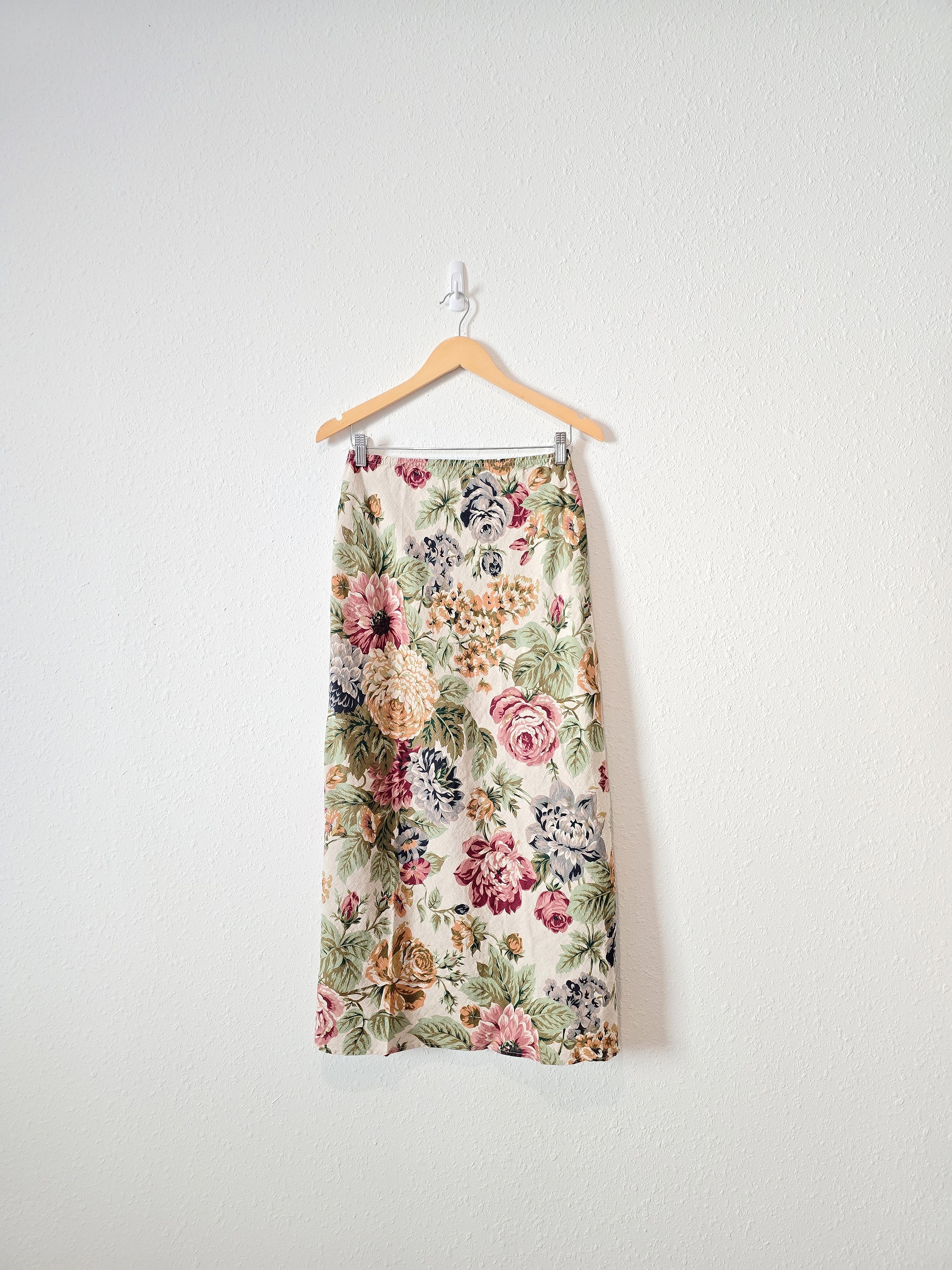 Vintage Floral Linen Maxi Skirt (S/M)