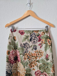 Vintage Floral Linen Maxi Skirt (S/M)