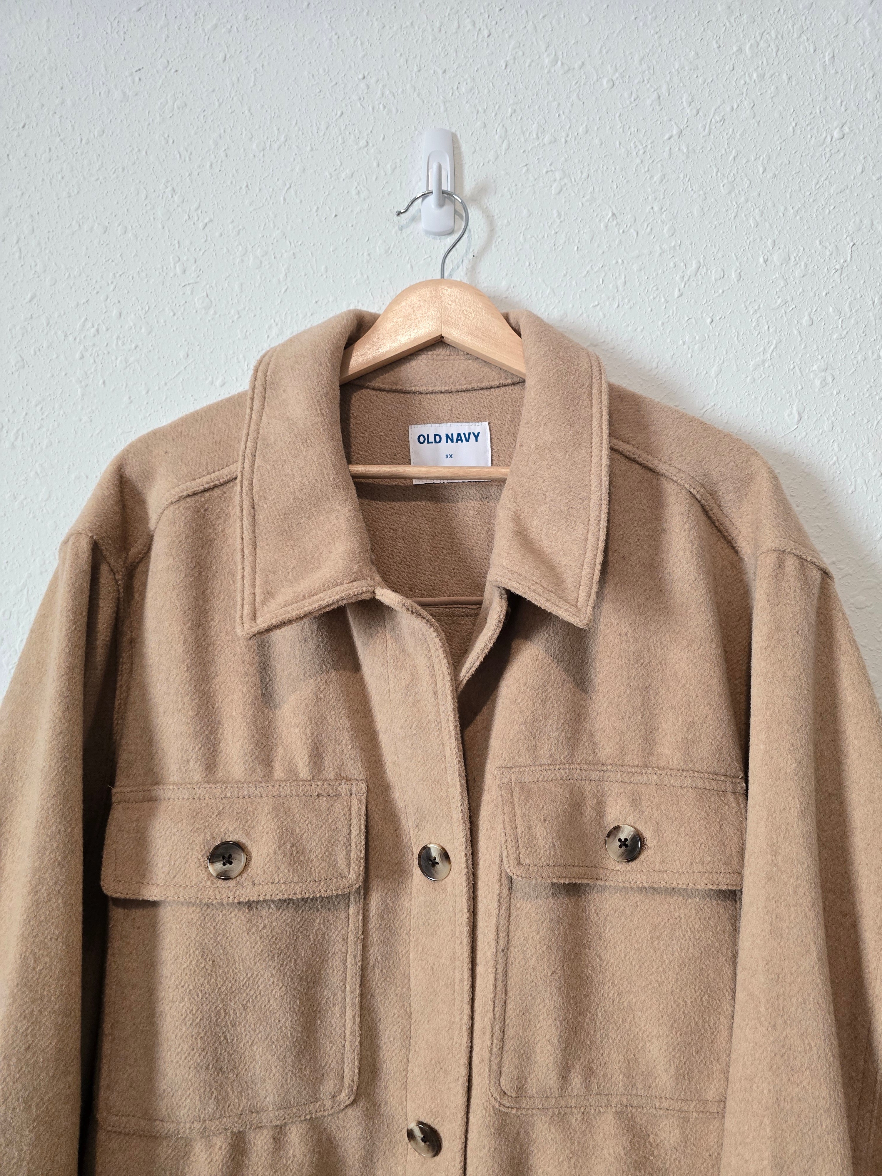 Camel Button Up Shacket (3X)