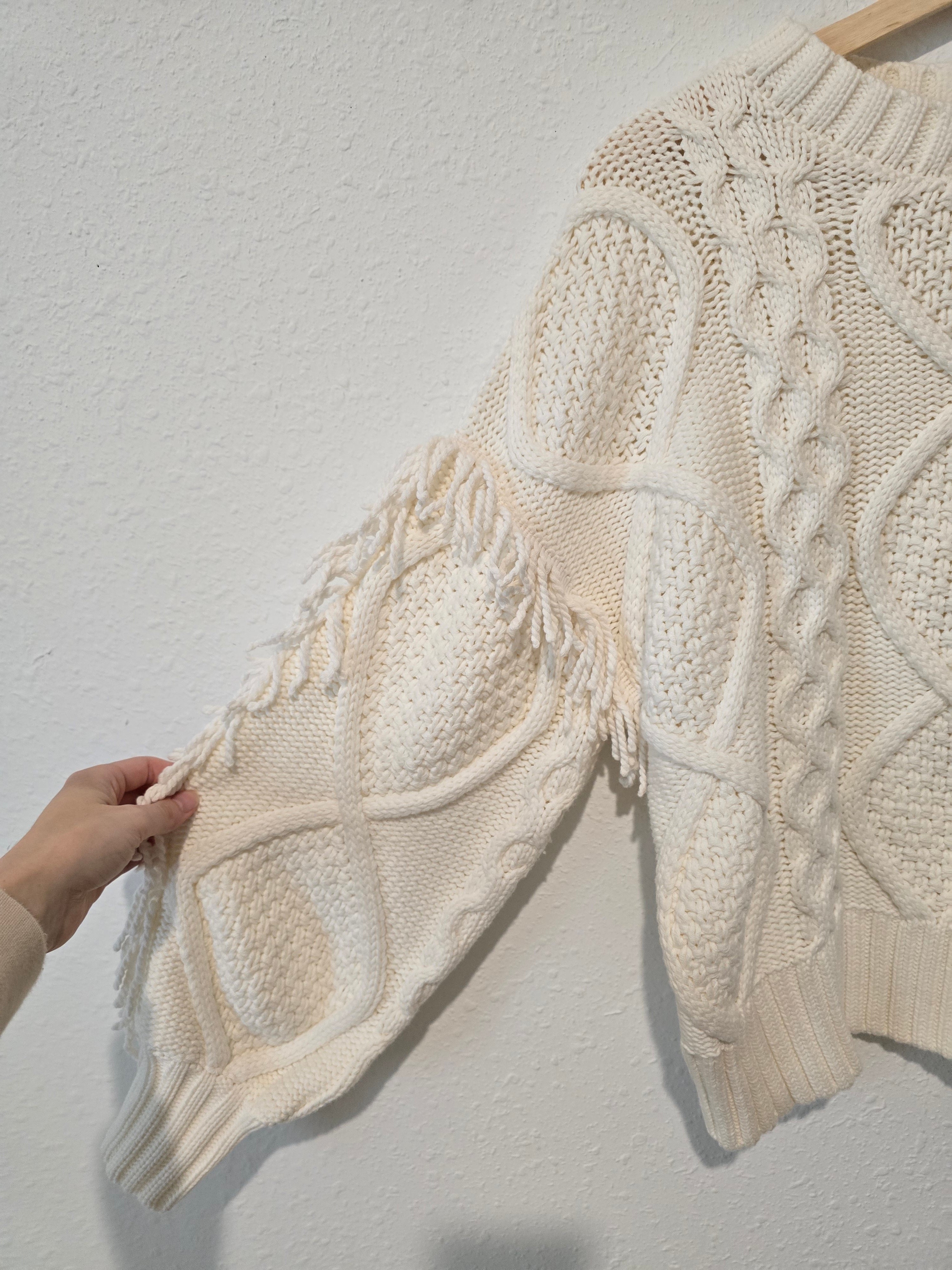 Cable Knit Fringe Sweater (XS)