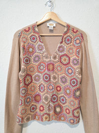 Vintage Crochet Zip Up Sweater (L)