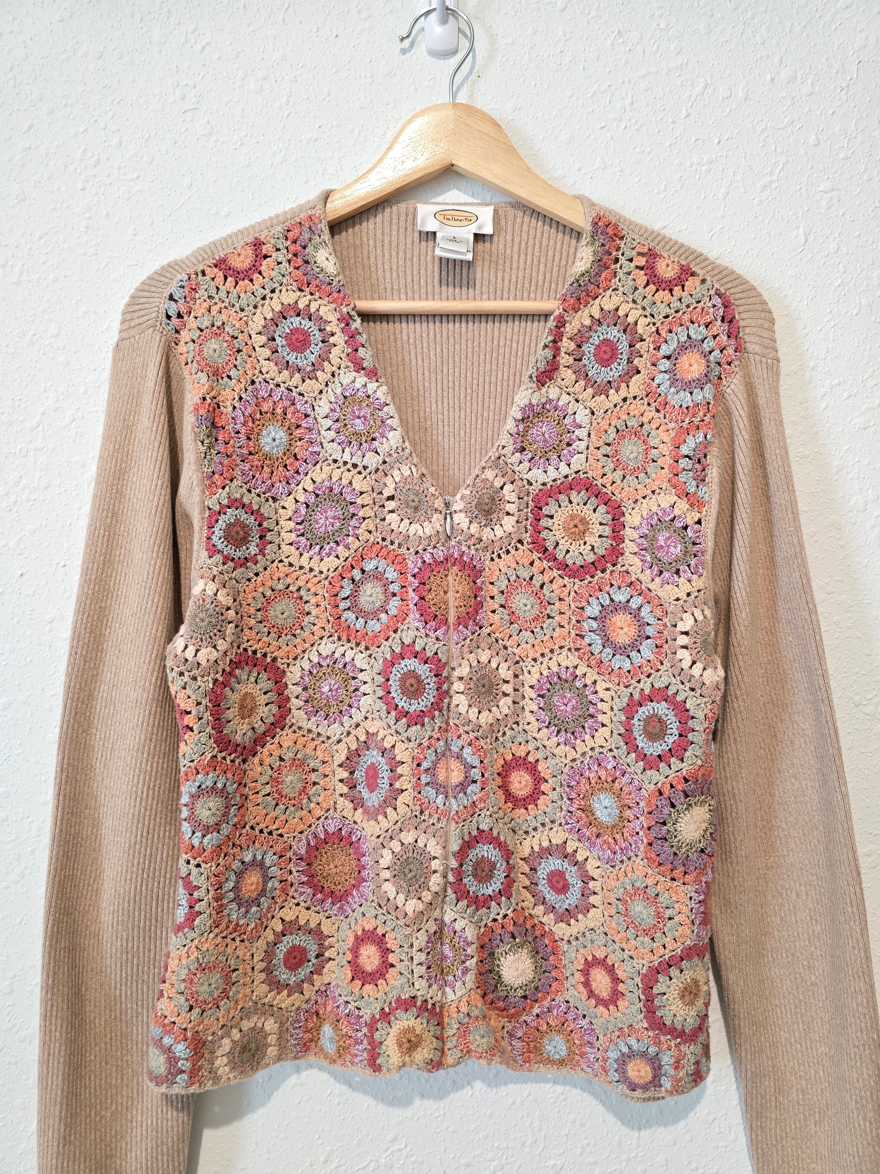 Vintage Crochet Zip Up Sweater (L)